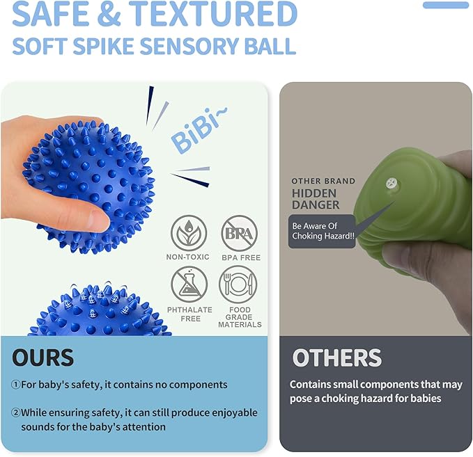 Soft Spiky Sensory Balls - Textured Geometric Shapes for Babies' Sensory Development, Massage Sensory Balls for Toddlers 1-3 Multicolor Bath Gifts Montessori Toys Baby Balls 6 to 12 Months