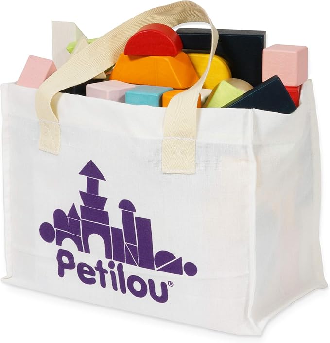 Le Toy Van - Educational Wooden Building Blocks 60 Piece Set Toy | Montessori Style Shape & Colour Development Toy - Suitable for 12 Months + (PL135)