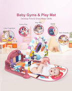 dearlomum Baby Play Mat Gym, Funny Play Piano Tummy Time Activity Mat with 5 Infant Sensory Toys, Music and Lights, Boy & Girl Gifts for Newborns 0 to 3 6 9 12 Months(New Pink)
