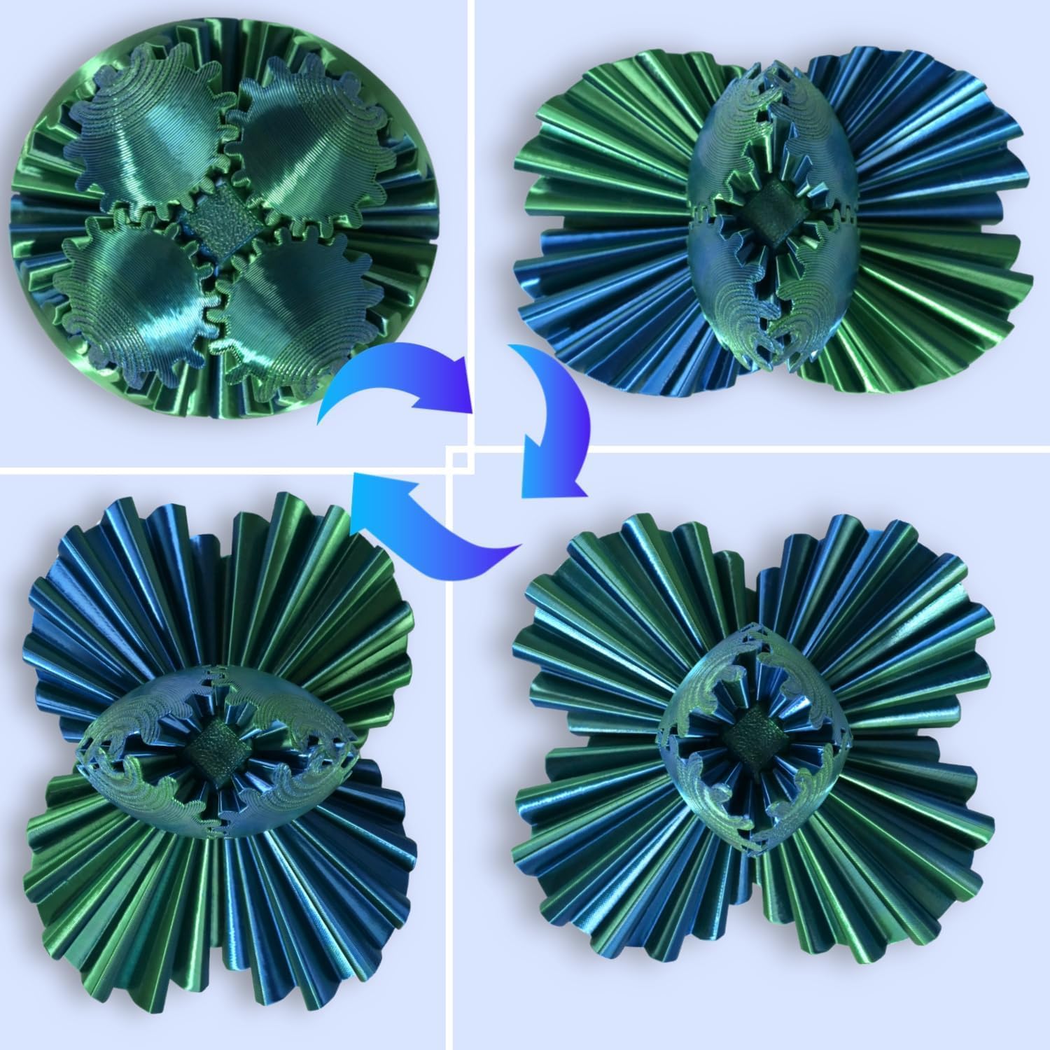 Gear Ball, Gear Sphere 3D Printed Gear Ball Fidget Toy Spin Ball, GearSphere Desk Toy, Stress Ball, Fidget Ball, Gear Toy for Stress and Anxiety Relaxing (Laser Yellow Blue)