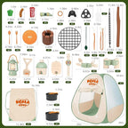 Kids Camping Set – an Indoor/Outdoor Pretend Play Adventure kit Featuring a Tent, Oil lamp, Stove, and More. Perfect for Ages 3+