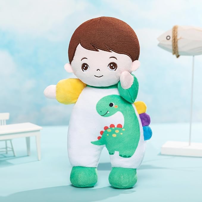 OUOZZZ 10" Soft Boy Baby Doll for 1 Year Old Boys - Dinosaur Toys for 1 Year Old Birthday Christmas Plush Gift for Toddler Adorable First Buddy Doll