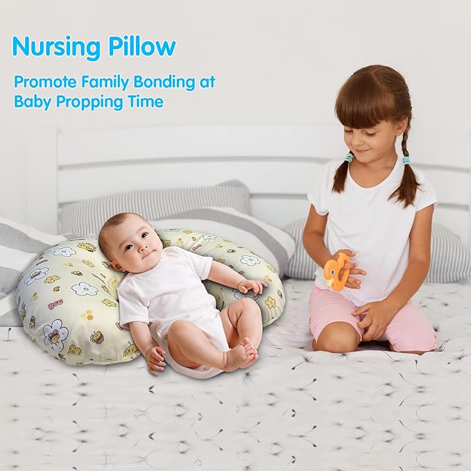 Nursing Pillow, Breastfeeding Pillow with Removable Cover, Ergonomic Breast Feeding Pillow, Baby Feeding Support Cushion for Mom Easier Breastfeeding- Original Size/Honey Bee