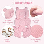 3in1 Reversible Carseat Head Body Support Newborn,3D Minnky Infant Car Seat Insert,Extra Soft Breathable Baby Car Seat Pillow Cushion Boys Girls,fit Stroller,Bouncer,Swing(Pink)