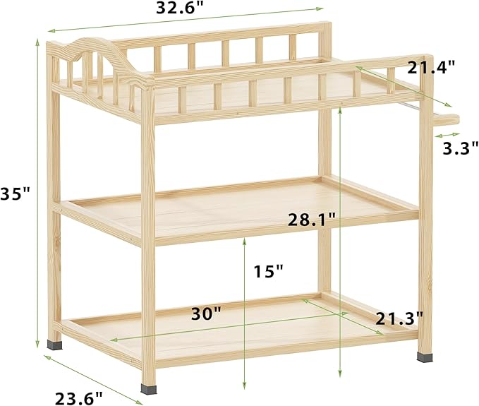 Infant Changing Table in Natural, Solid Wood Structure with Weight Capacity Up to 30LBS, Portable Changing Station for Baby Nursery, New Zealand Pinewood
