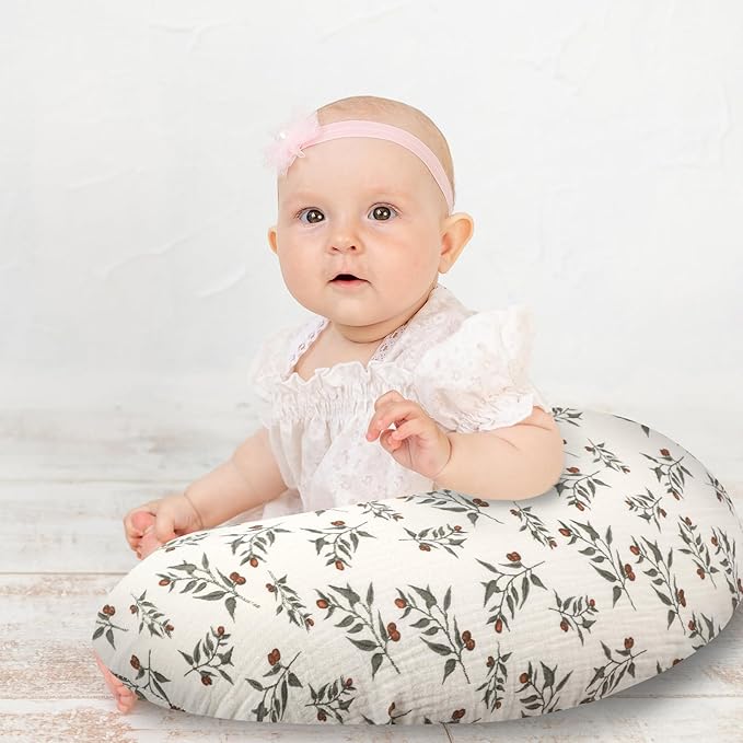 Hooyax Muslin Nursing Pillow Covers 2 Pack, Soft and Breathable Nursing Covers for Breastfeeding Pillows, Adorable Infant Feeding Pillow slipcover for Baby Boy and Girls (Green Leaf)