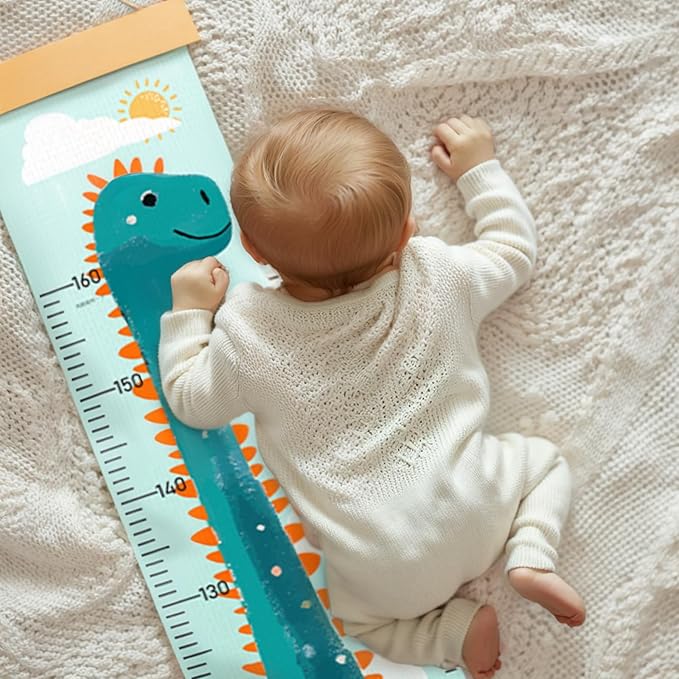 Personalized Name Growth Chart for Kids, Cute Dinosaur Baby Height Chart, Canvas Height Measuring Rulers for Boys Girls, Nursery Decor Baby Boy Girl Growth Ruler Measuring Board