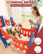 YUFU Toddler Slide Set, 11 in 1 Kids Slide for Toddlers 1-3, Toddler Playset with Climbing Bridge, Golf Set, Basketball Hoop, Indoor Outdoor Playground (Blue Red)