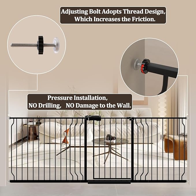 WAOWAO Baby Gate 71.65-85.03" Extra Wide Pressure Mounted Walk Through Swing Auto Close Safety Metal Black Toddler Kids Child Dog Pet Puppy for Stairs,Doorways,Kitchen