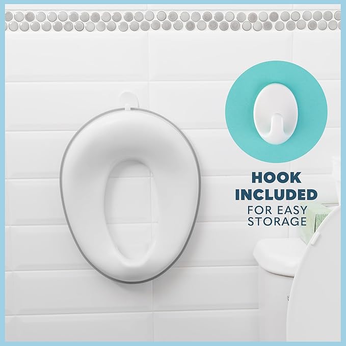 Toddler Potty Training Seat - Toddler Toilet Seat Attachment for Boys & Girls w/Splash Guard Non-Slip Grip for Secure Fit, Fits Standard Round & Oval Toilets, Storage Hook Included, White