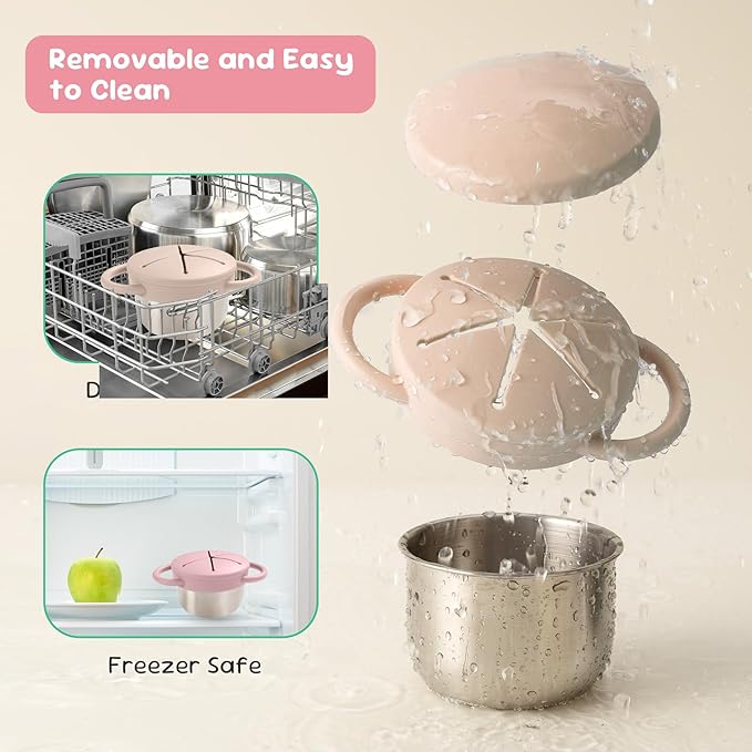 1 Pack Snack Containers for Toddlers, Stainless Steel Toddler Snack Cups with Silicone Food Catcher & Lids,Snack Cups for toddlers Spill Proof