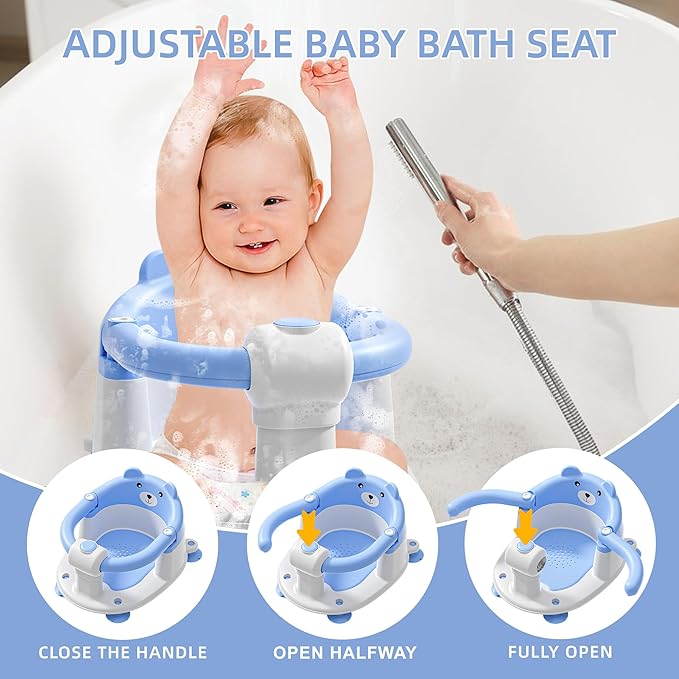 Baby Bath Seat for Babies 6 Months & Up, Toddler Bath Seats for Babies Sitting Up, Non-Slip Infant Bath Tub Chair with 4 Suction Cups & Soft Cushion for Shower, Compact Toddler Bathtub Seat, Blue