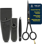 The Cut Factory- 6.5” Professional Hair Scissors & Tweezers - High Carbon 420 Stainless Steel Hair Cutting Scissors, Ultra-Sharp Barber Shears for Salon & Home, (BLACK)