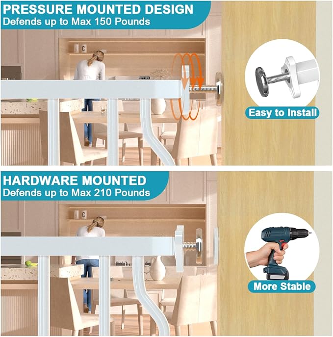 Extra Wide Baby Gate for Doorways 53.1"-62.6", Pressure Mounted Dog Gates With Door, Child Safety Barrier Walk Thru Indoor, Large Babygate Long for Kids Toddler Pet Outside, 30 In Tall White