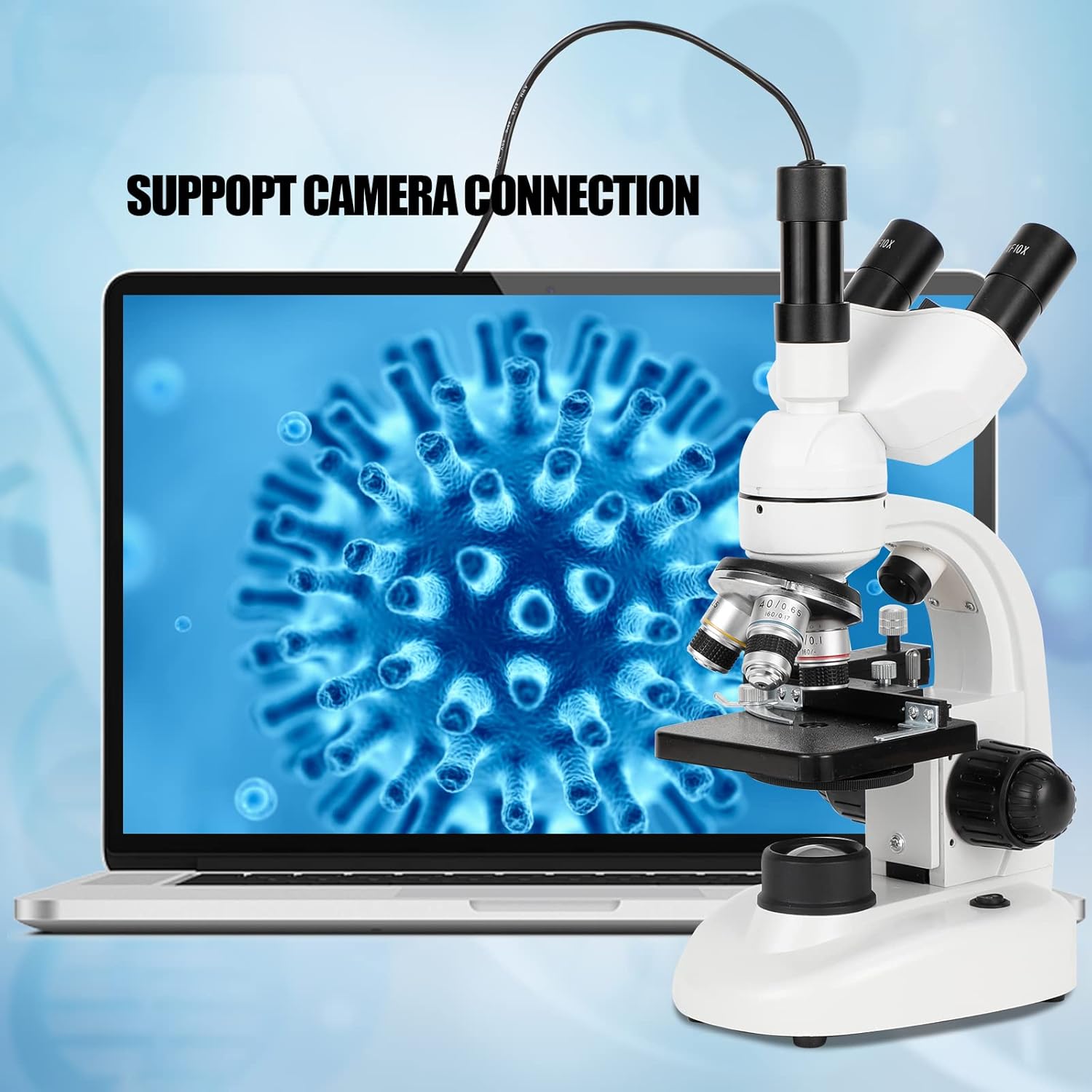 trinocular Microscope, 40X-5000X Magnification, Research Grade trinocular Comp White