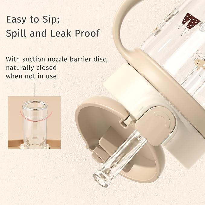 Evorie Tritan Spill Proof Toddler Straw Sippy Cup, 10 oz for Baby and Toddlers 1-3 Years Old, No Spill Straw Water Bottle with Removable Handles, Ideal for School, BPA-Free, Giraffe (NEW)