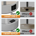 KPQ Small Bedside Lamp Touch Control Table Lamp with USB A+C Charging Ports & AC Outlet 3-Way Dimmable Nightstand Lamp with Linen Fabric Shade for Bedroom Living Room