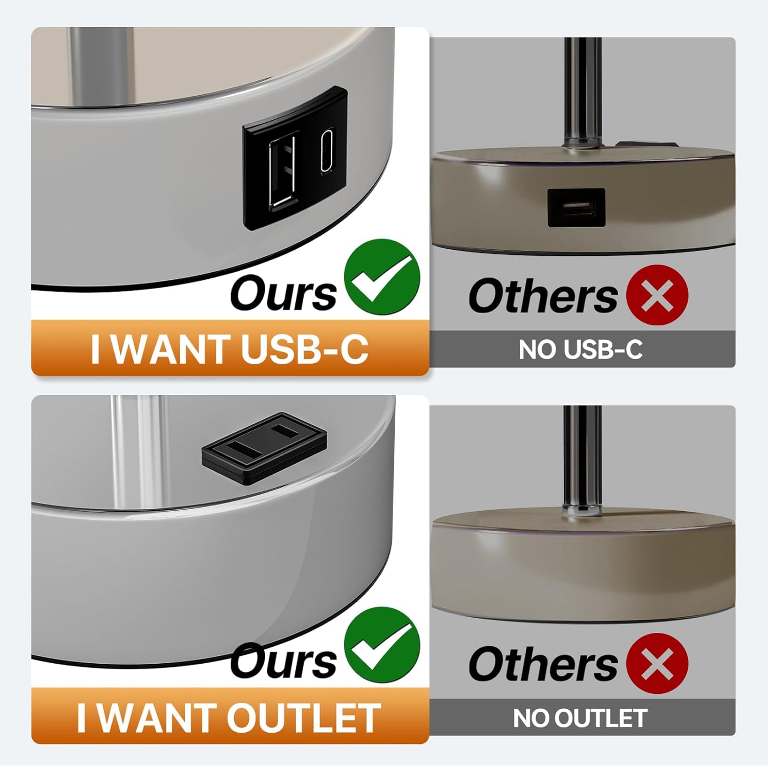 KPQ Small Bedside Lamp Touch Control Table Lamp with USB A+C Charging Ports & AC Outlet 3-Way Dimmable Nightstand Lamp with Linen Fabric Shade for Bedroom Living Room