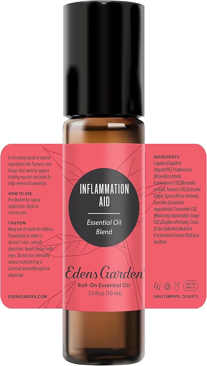Edens Garden Inflammation Aid Essential Oil Roll-On Blend- 100% Pure Premium Grade, Natural, Therapeutic, Aromatherapy, Kid & Skin Safe, The Best for Wellness, Tension Pre-Diluted 10 ml (.33 fl oz)