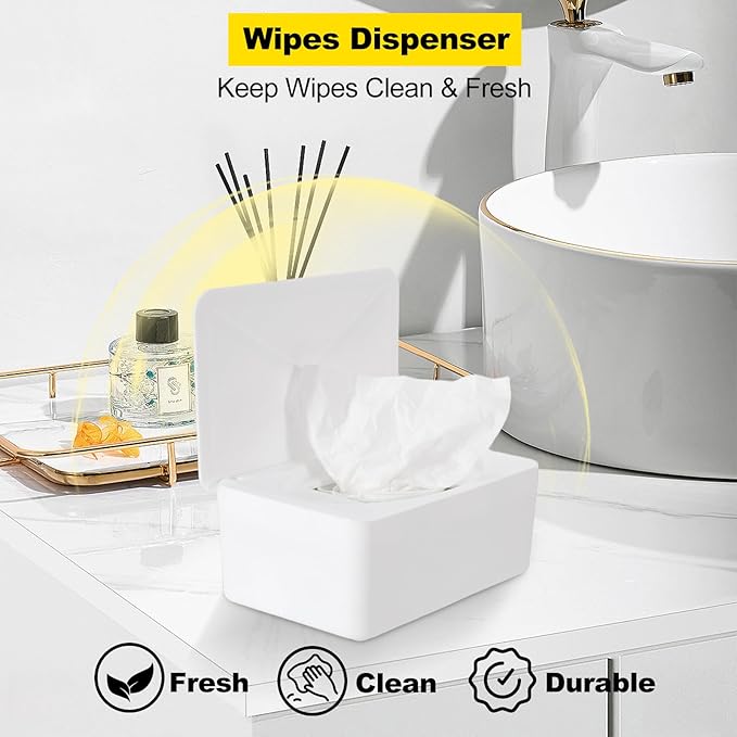 Wipes Dispenser Compatible with Cottonelle, Refillable Wipe Holder, Flushable Wipes Container with Sealing Design Lid, Keeps Wipe Fresh and Clean, Non-Slip, Easy to Pull Out, for Home, Car, Bathroom