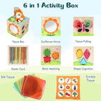Ancaixin 6-in-1 Montessori Tissue Box Toy for 6+ Months Baby, Educational 1 Year Old Girl Boy Toys, Wooden Activity Cube, Puzzles 12-18 Months, Sensory Toys for Toddlers 1-3, Baby 1st Birthday Gift
