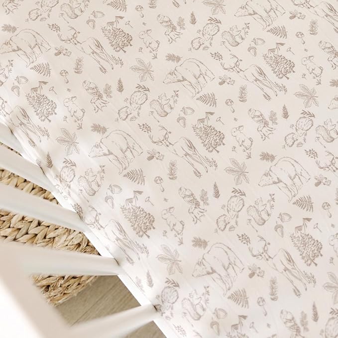 Crib Sheets Neutral - Fitted Baby Crib Sheets Bed for Girl Boy - 2 Pack Standard & Toddler Mattress - Buttery Soft Organic Cotton Blend (Magic Forest)