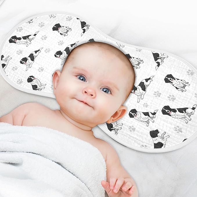 1 Pack Muslin Burp Cloths Collie Dogs Cute White Cotton Baby Burp Cloths Ultra Absorbent and Soft Spit Up Rags for Baby Boys Girls 22x11 Inch