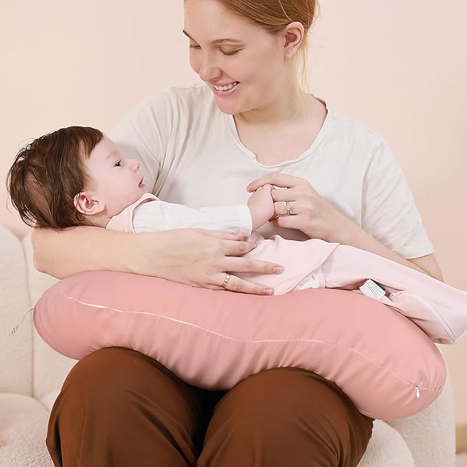 FUNUPUP Rayon Made from Bamboo Nursing Pillow Cover Compatible with Boppy Nursing Pillow, Stretchy Baby Nursing Covers for Breastfeeding Pillows for Boys Girls, Pink