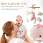 EERKEOD Baby Crib Mobile Bunny Nursery Mobile for Boys Girls Teddy Velvet Mobile Nursery Decor for Infant Bedroom Hanging Baby Mobile for Bassinet Newborn Baby Gift（Pink Bunny）