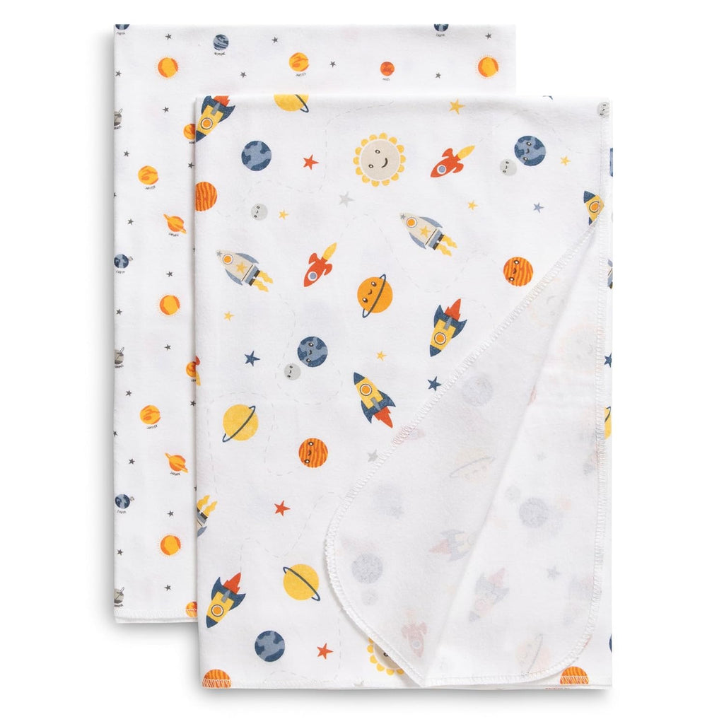 Delta Children 100% Cotton Flannel Baby Receiving Blankets for Girls and Boys – 30x30 Inches (Pack of 2), Space Exploration