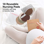 Organic Nursing Pads - 14 Washable Viscose Derived from Bamboo Breastfeeding Pads, Wash Bag, Reusable Breast Pads for Breastfeeding, Nipple Pads for Breastfeeding Essentials (Sable, L 4.8")