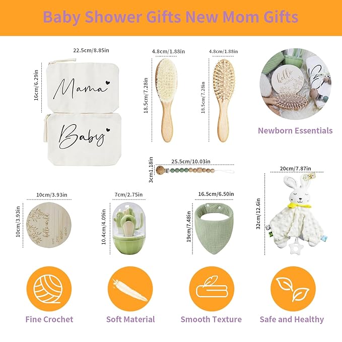 Baby Gifts Gender Neutral 10 Packs Baby Essentials Baby Shower Gifts Newborn Essentials Must Haves - Baby Brush and Comb Set Soft Security Blanket Baby Nail Clippers Greeting Cards Practical and Cute