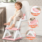 SKYROKU Potty Training Seat for Toddlers – 2-in-1 Adjustable Potty Ladder with Step Stool, Anti-Slip Cushion, Splash Guard & Extra-Wide Pedals, Supports 200+ lbs, Ideal for Boys & Girls (Pink)