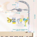 VZO Baby Crib Mobile with Music and Lights, Mobile for Crib with Remote Control, Rotation, Starlight Projection, Crib Toys for Babies Boys Girls Gray