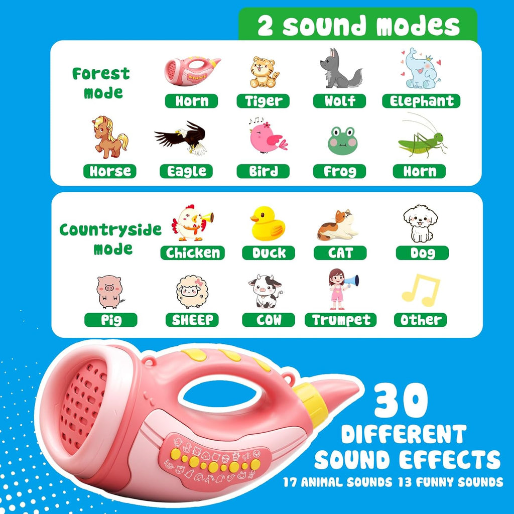 Voice Changer Toy for Kids 5-7: Animal Sounds Horn 30 Fun Sound Effects & Lights Voice Changer Device Kids Hunting Toys Nature Exploration Outdoor Toys for Boys Girls Ages 3-8 Olds, Pink