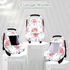 Baby Carseat Cover Girls, Pea Pod Floral Infant Car Seat Covers Canopy for Newborn with 2 Layers Windows of Breathable Mesh/Fabric, Lightweight Polyester/Minky Dot Backing, Snug Fit Most Baby Car Seat
