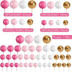 75 Pieces Cake Balls Topper Decorations Foam Cupcake Topper Mini Balloon Cake Topper Balls Cake Picks for Cake Deco Birthday Party Wedding（Rose Pink, Pink, Gold, White）