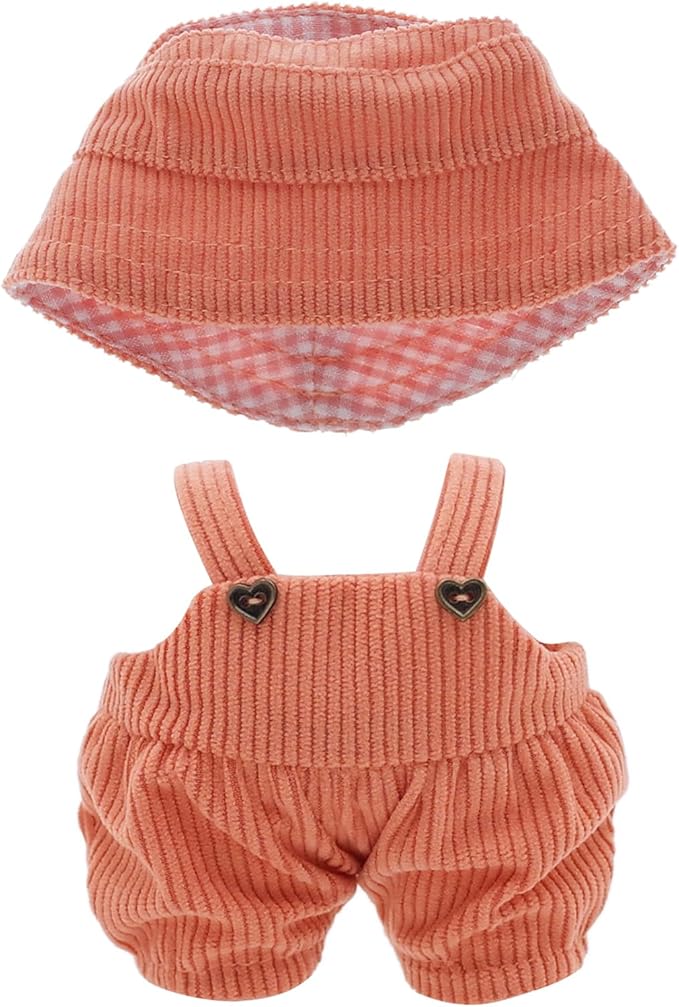 Etistta 6.7 inch Doll Clothes with Hat, Corduroy Bib Pants Overalls for 17cm Doll Accessories Outfits (Orange)