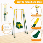 4 in 1 Toddler Swing Set & Baby Jumper, Heavy Duty Kids Swing with Bouncer, Foldable Metal Stand for Indoor & Outdoor, Easy Install & Store (Dark Green)