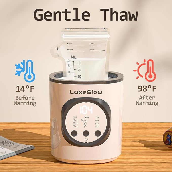 Fast Baby Bottle Warmer for Breastmilk and Formula, Smart Temperature Control to Preserve Fullest Nutrients in Breastmilk, LuxeGlow 10-in-1 Multifunctional for All Bottles Night Feeding Easy