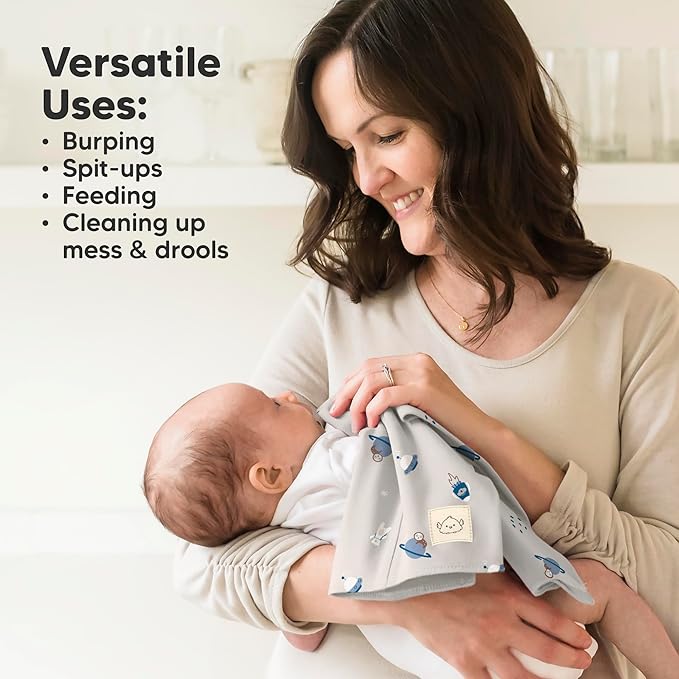 Organic Burp Cloths Baby Boy, Girl - 6-Pack Large Cotton Burping Cloths for Babies, Spit Up Rags, Super Absorbent, Ultra Soft Newborn Rag, Gender Neutral, Machine Washable, Durable (Cosmo)