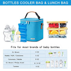 Breastmilk Cooler Bag with Ice Pack Fits 6 Baby Bottles Up to 9 Ounce, Baby Bottle Bag with Shoulder Strap for Nursing Mom Daycare, Blue
