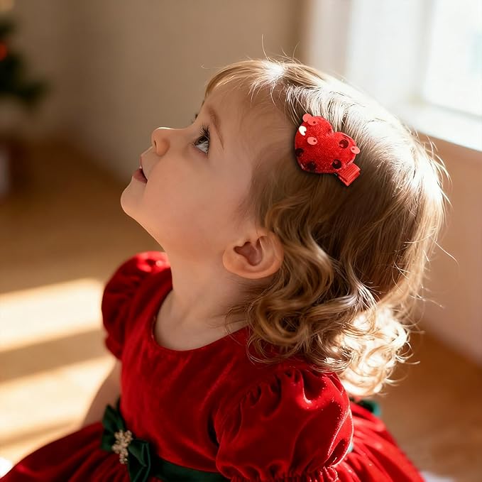 Baby Girl Hair Clips 11 Pack Toddler Hair Bows Christmas Set 2 '' Infant Fully Covered Red Barrettes for Babies Fine Hair