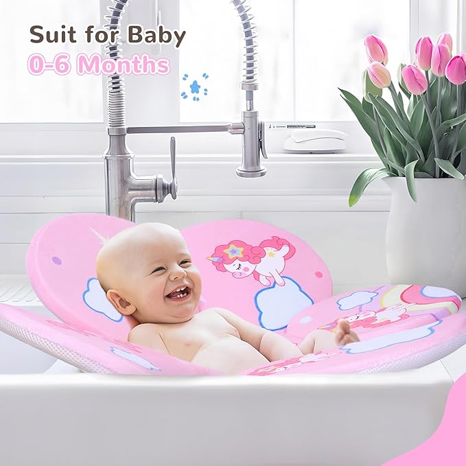 Baby Bath Cushion - Newborn & Infant Lotus Bath Flower Baby with Soft Cover - Travel Bathtub Insert Pad for Kitchen Sink, Shower & Tub - Flower Bathing Pillow with Patented Comfort & Support (Unicorn)