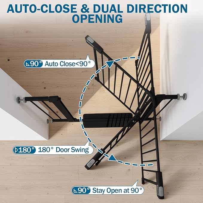 Baby Gate for Stairs, 29.7-40.6" Pressure Mounted Dog Gate, Auto Close Safety Gate for Children & Pets, Easy Install Pet Gate with Walk Thru Door for Doorways & Hallways, No Drilling, Dual-Lock Design
