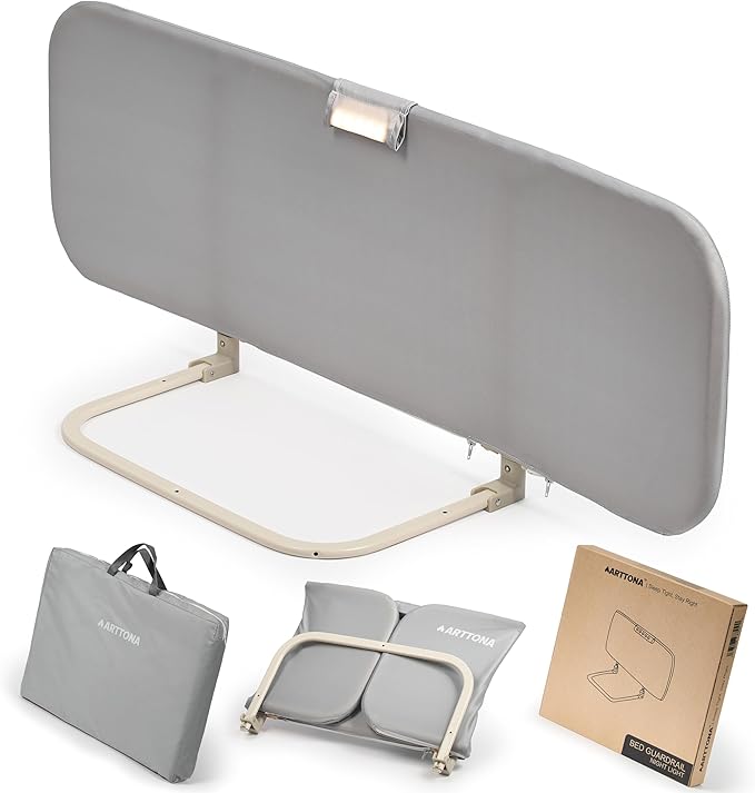 Toddler Bed Rail with Night Light - Foldable Bed Side Rails - Fits for Most Beds: Bed Rails for Full Size Bed, Queen Size Rails, Twin Rails - Portable Fence for Baby - 48 inch