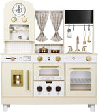 Kids Kitchen playset, Wooden Play Kitchen, Height Adjustable, Comes with Various Kitchen Accessories, Ideal Role Play Toy Gift for Toddlers and Kids Ages 3-8 (White)