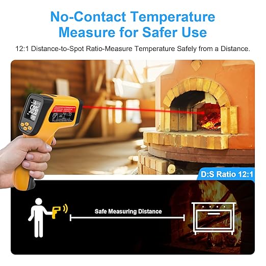 Non-Contact Infrared Thermometer Gun, High Accuracy -58°F to 1472°F, Adjustable Emissivity, Ir Thermometer with Backlit LCD, Over-Temp Alarm, Laser Temperature Gun for Cooking,BBQ,HVAC