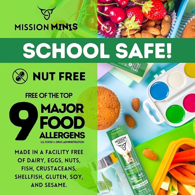 Mission Meats Kids Beef Sticks, 100% Grass Fed, Healthy Snacks for Kids, Zero Sugar, 9g Protein per Serving, Gluten & Nut Free, Individually Wrapped, Mini 0.5oz (24ct Bag)