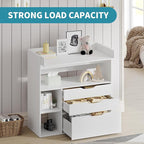 Pipleo Baby Changing Table Dresser with 3 Drawers and 3 Storage Shelves, Can be Used as a Baby Dresser with Changing Table Top, a Baby Changing Station, a Wood Diaper Changing Station (White)